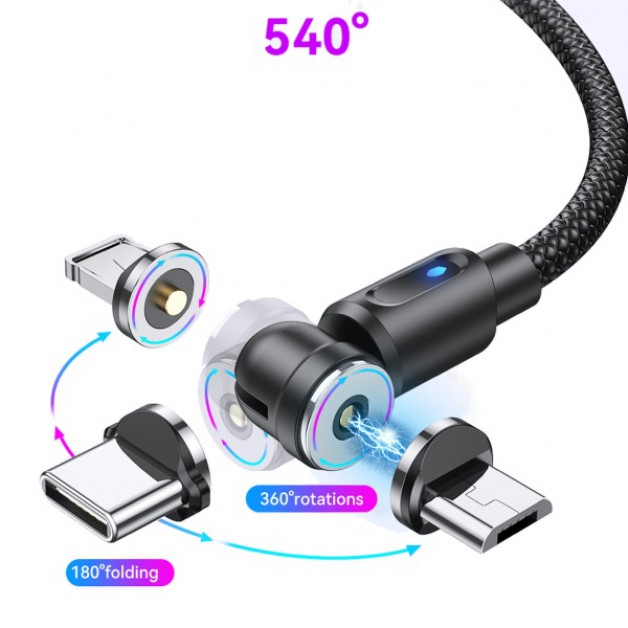 Magnetic charging cable 540° (Apple lightning, USB-C, Micro USB) - 1 meters